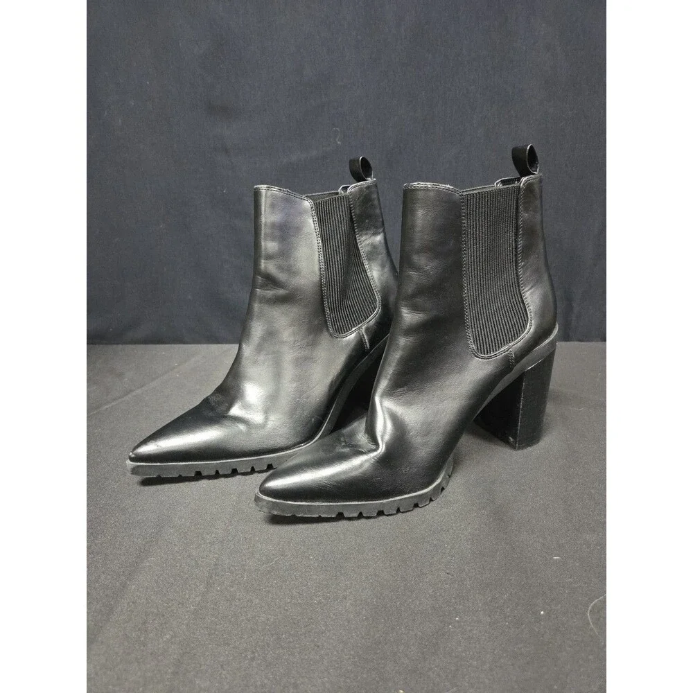 Charles David Black Leather Size 9.5 Platform Ankle Chelsea Deputy Boot Bootie
